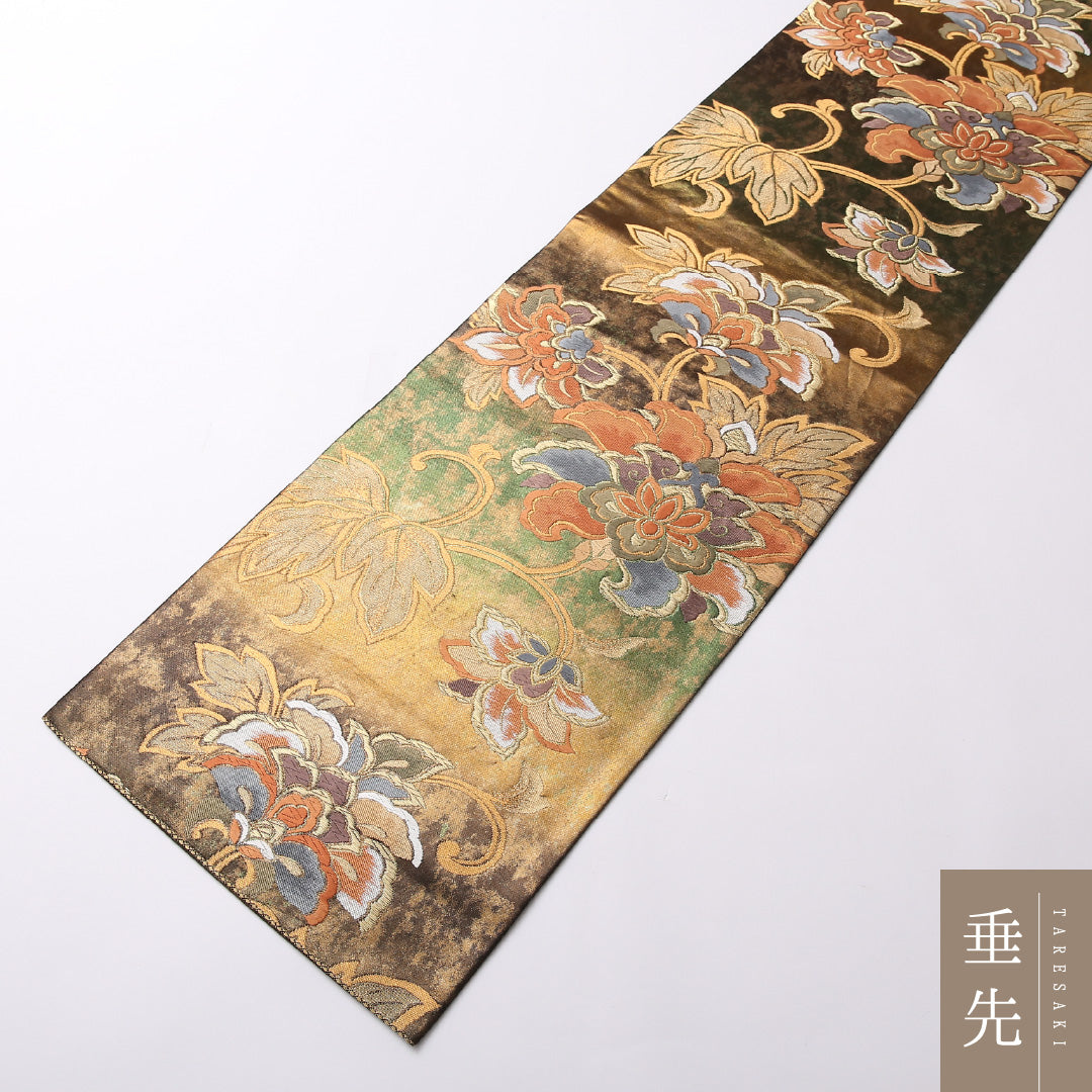 袋帯 帯丈440cm 六通 フォーマル Sランク 正絹 唐織 引箔 唐華 古典的 重厚感 金系 1223-01620