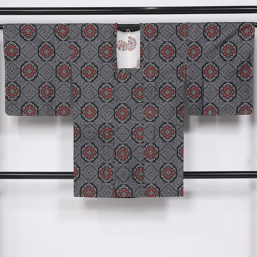 道行コート (大島紬) 袷 身丈90cm 裄丈66cm 正絹 Sランク カジュアル Mサイズ 龍郷 グレー系 RP 1237-10796