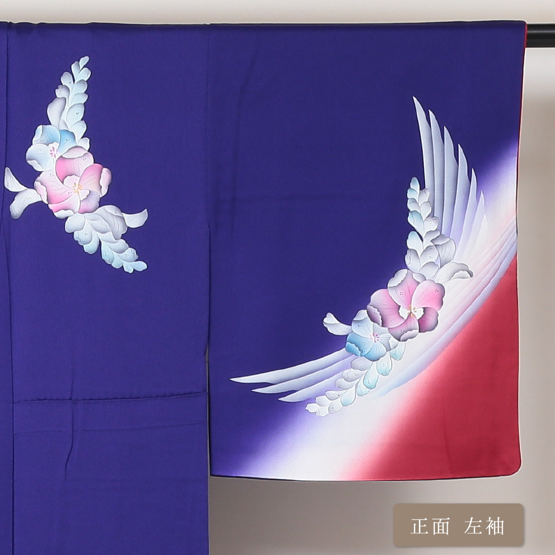 訪問着 袷 身丈160cm 裄丈64cm 正絹 Sランク セミフォーマル 広衿 Lサイズ 花柄 紫系 PO 1217-04377