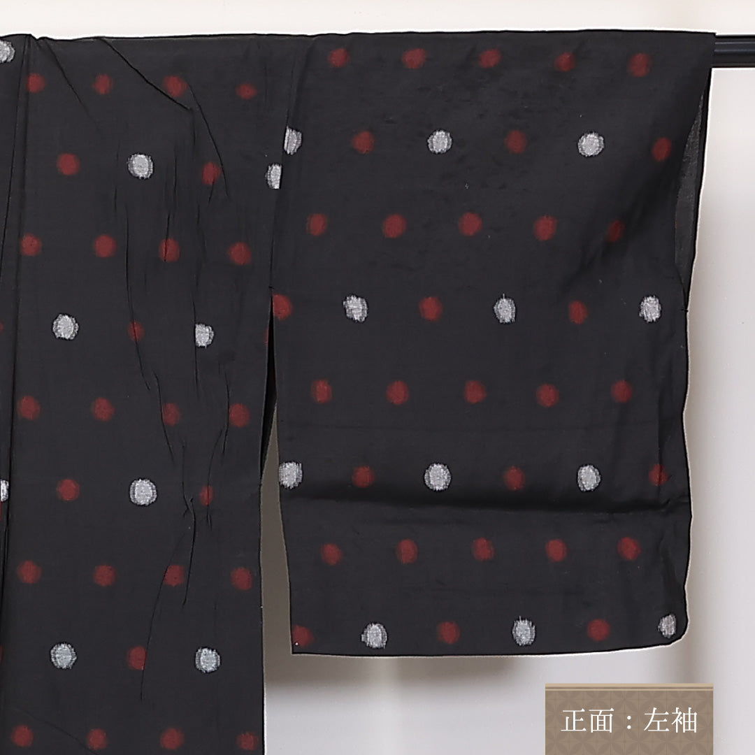 アンティーク 夏物 紬 夏紬 身丈150cm 裄丈63cm 正絹 Cランク 広衿 Sサイズ 居敷当て 肩当て 創作柄 黒系 RP 1223-03766