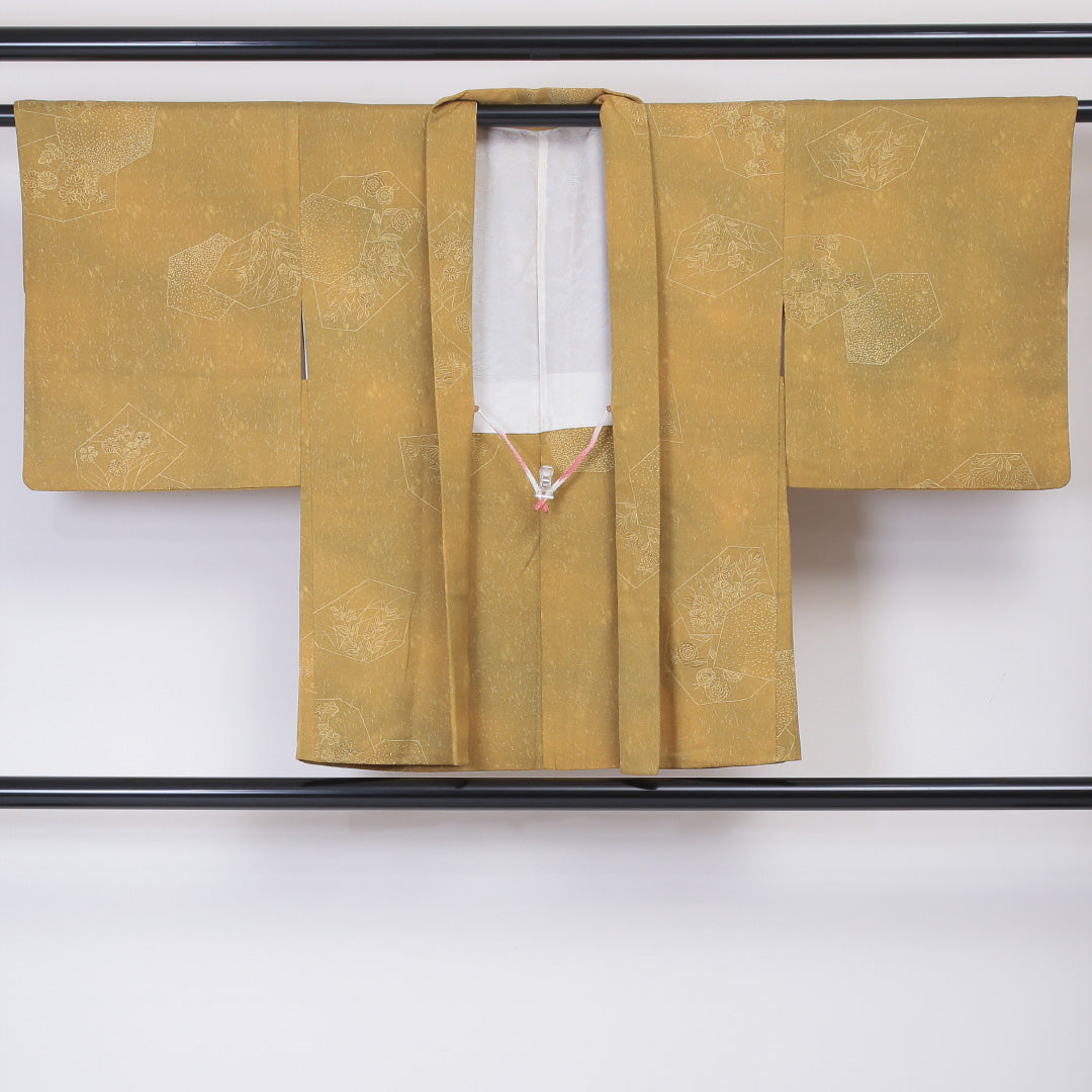 羽織 身丈76cm 裄丈62cm S 正絹 ぼかし 花柄 黄系 Sランク 1217-00686