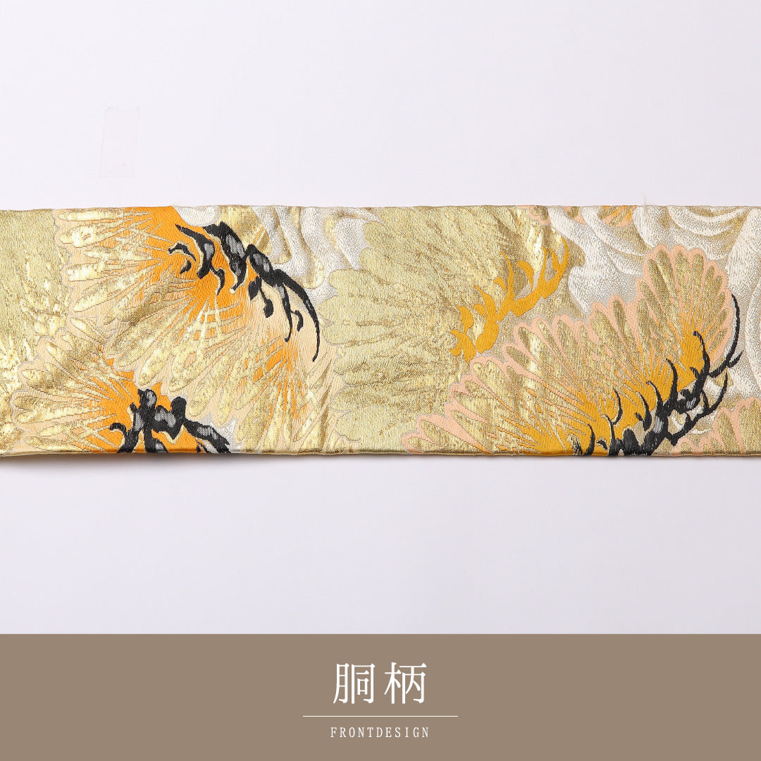 アンティーク 九寸名古屋帯 Aランク 帯丈351cm 正絹 全通 名古屋仕立て 織り 松 金系 LP 1245-02664