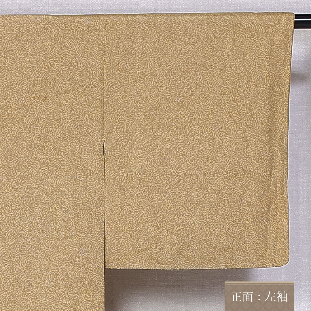 江戸小紋 (鮫) 袷 身丈148cm 裄丈62cm 正絹 Bランク インフォーマル 広衿 XSサイズ 黄系 HP 1220-10640