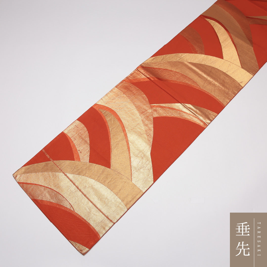 袋帯 帯丈414cm 正絹 六通 青海波 金系 朱系 1243-01175