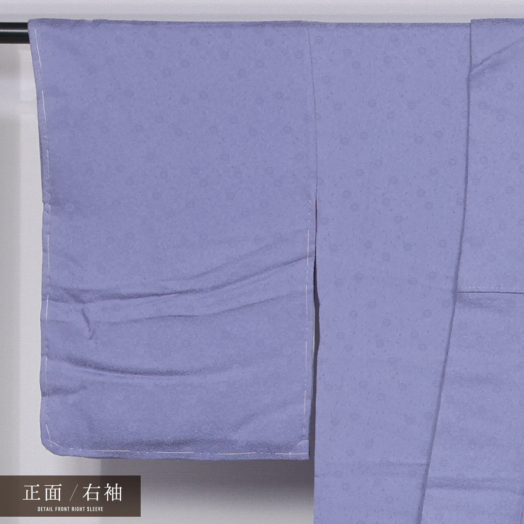 色無地 袷 身丈159cm 裄丈64cm 正絹 Sランク 紋意匠 (菊) インフォーマル 広衿 Mサイズ 無地 青系 RP 1219-11527