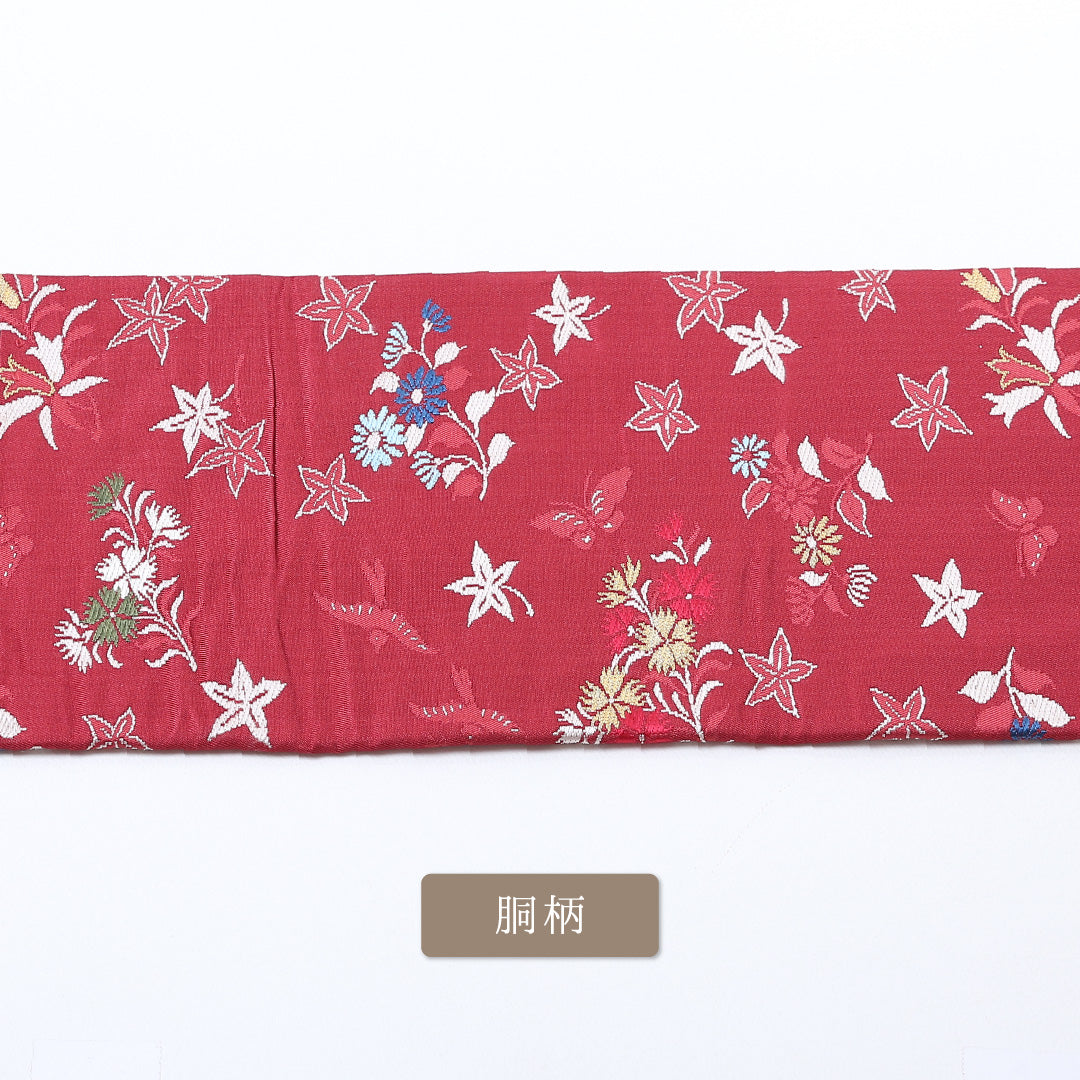 アンティーク 九寸名古屋帯 Aランク 帯丈336cm 正絹 六通 名古屋仕立て 織り 撫子 紅葉 菊 赤系 LP 1245-00752