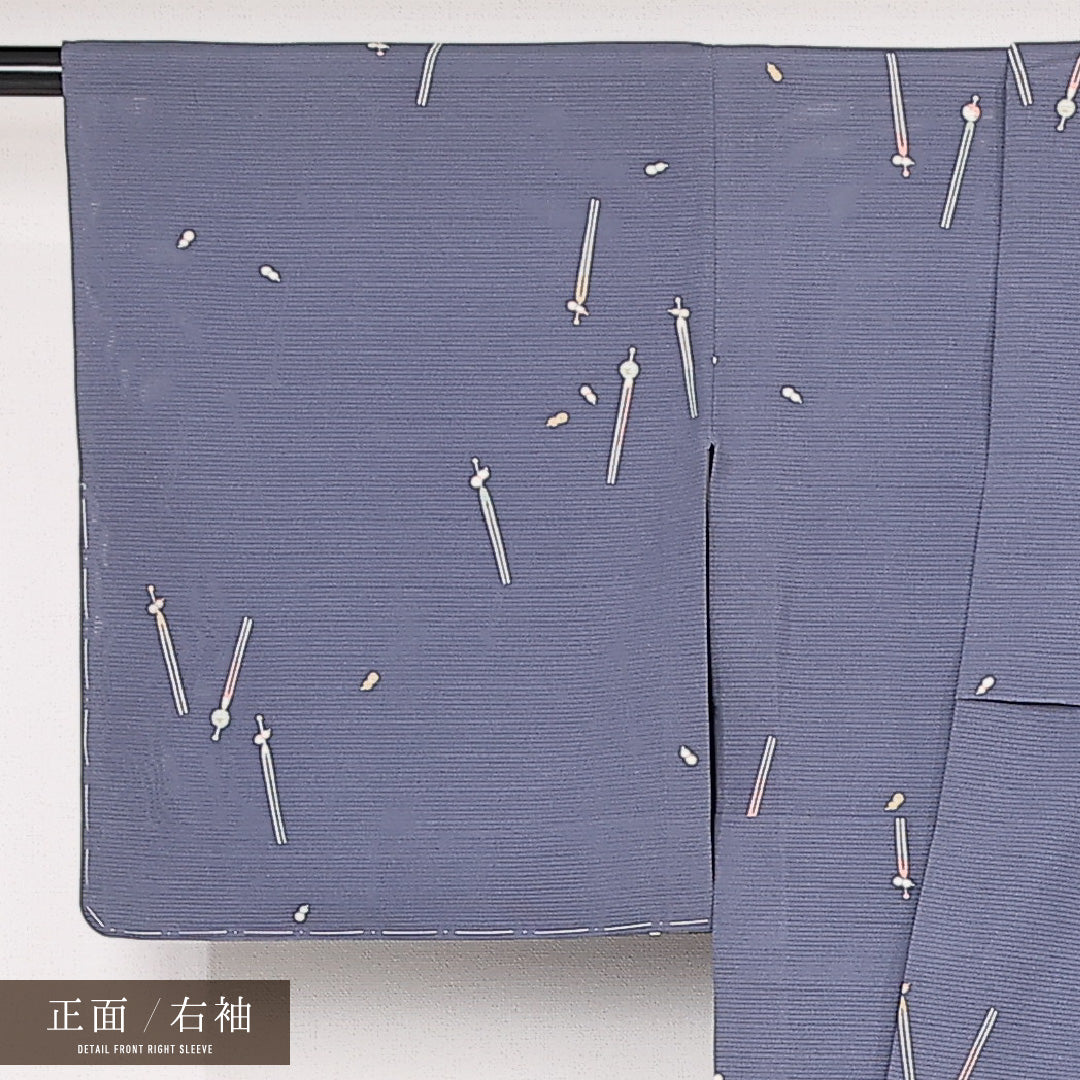 夏物 小紋 絽 身丈145cm 裄丈62cm 正絹 Sランク インフォーマル 広衿 XSサイズ かんざし 紫系 RP 1221-13113