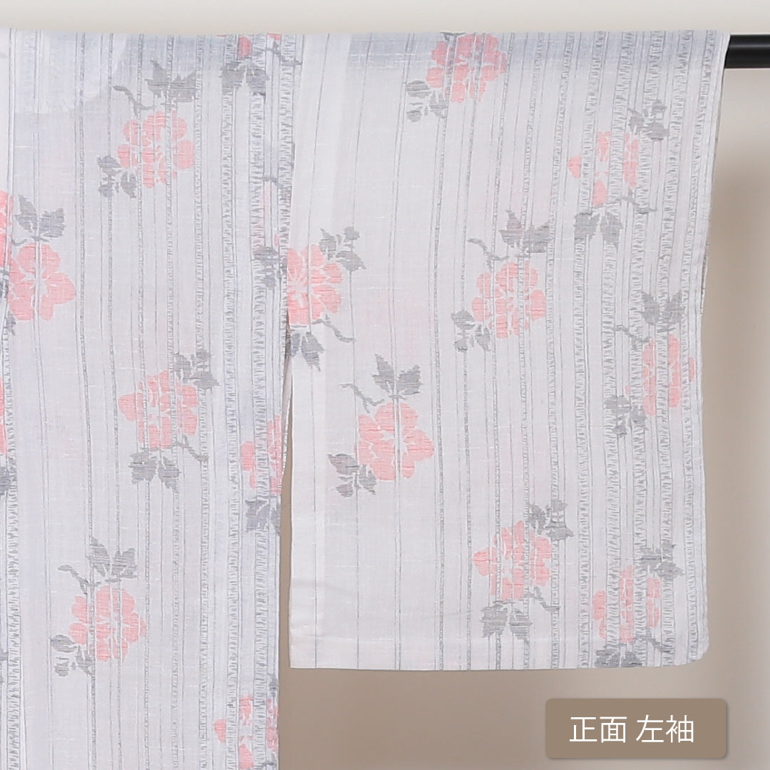 紬 夏紬 身丈152cm 裄63cm 麻 白系 Sランク 1216-00480-2211 1216-00480