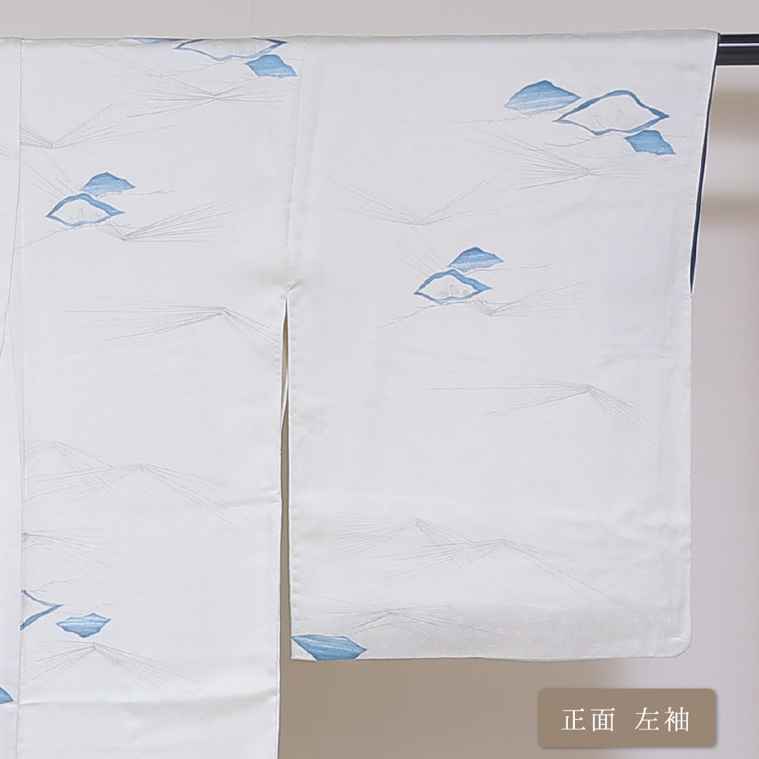 小紋 袷 身丈156cm 裄66cm 白系 松葉 正絹 Aランク 1215-01802-3311