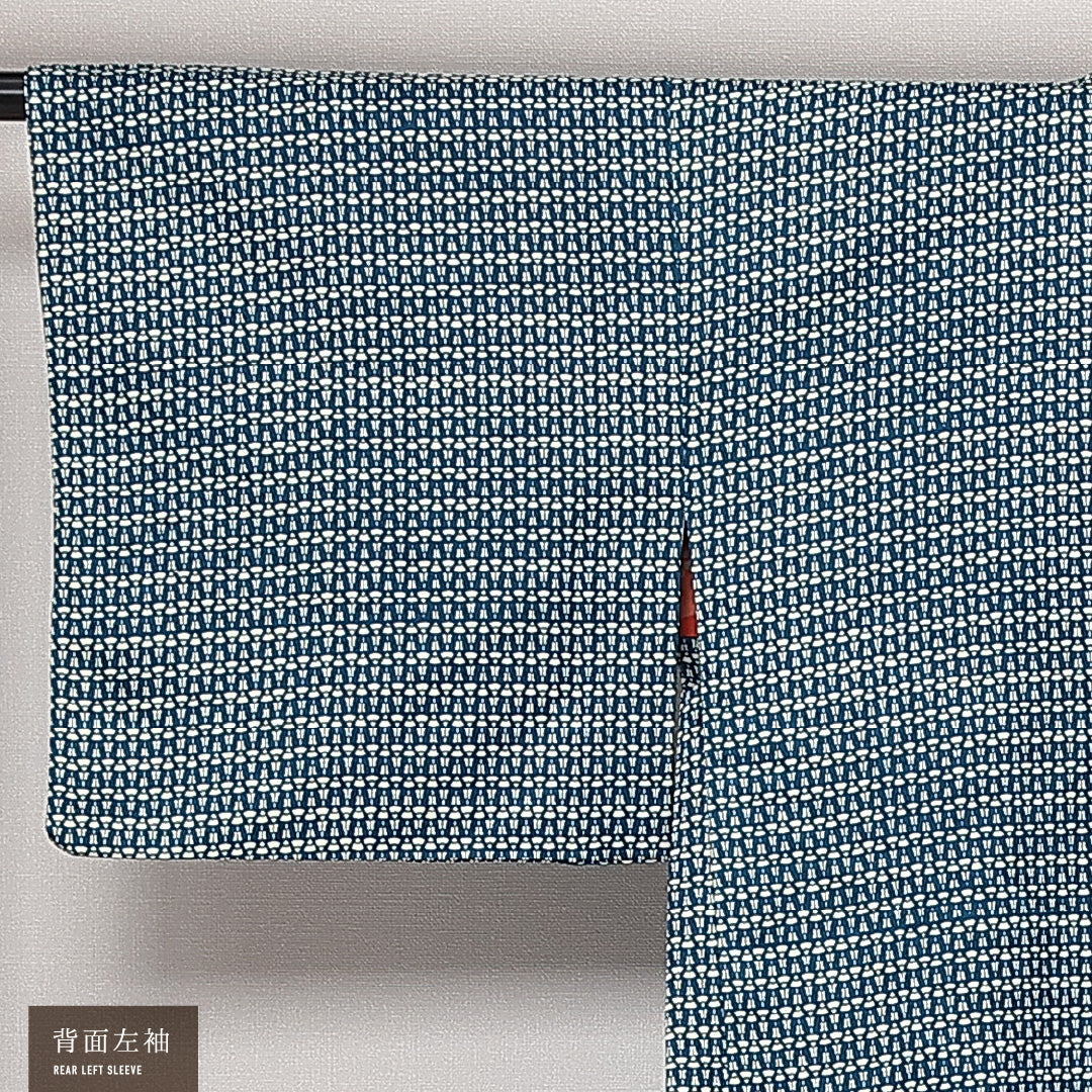 アンティーク 羽織 袷 身丈68cm 裄丈62cm 正絹 Cランク Sサイズ 紐あり 唐草 青系 RP 1232-13843