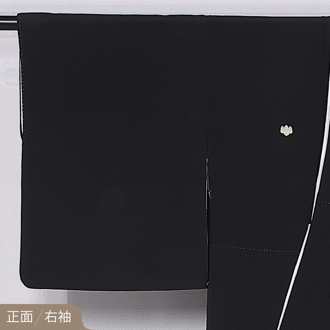 黒留袖 身丈149cm 裄丈61.5cm 袷 五つ紋 五三桐 正絹 Aランク バチ衿 比翼仕立て 鳳凰 1211-F0413