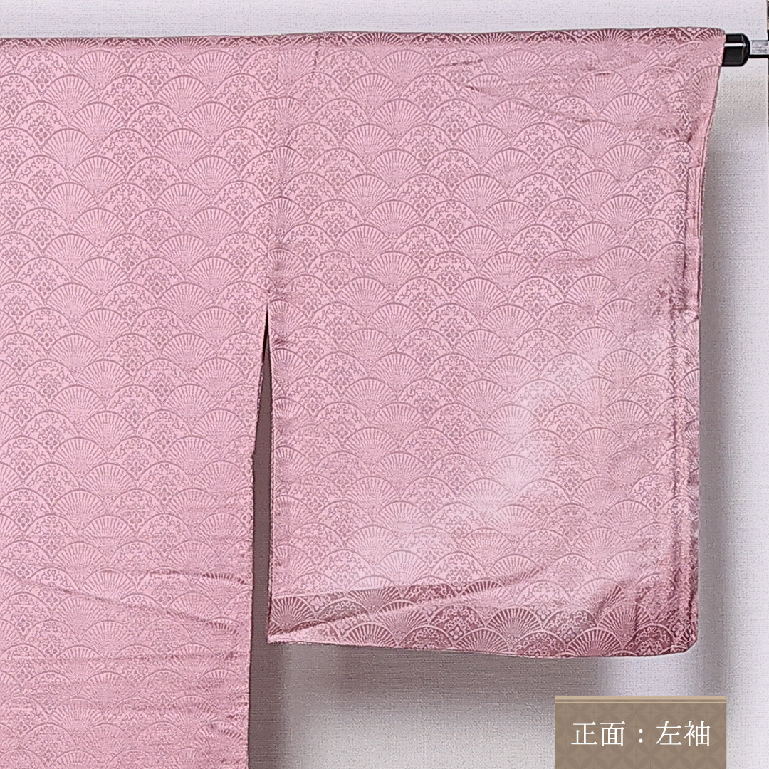色無地 身丈161cm 裄丈65.5cm L 正絹 Sランク 袷 広衿 青海波 地紋あり 1214-10965