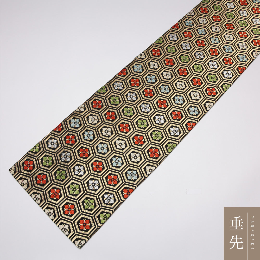 名古屋帯 帯丈404cm Sランク 開き仕立て 全通 正絹 花菱 亀甲 セミフォーマル 金系 1224-01630
