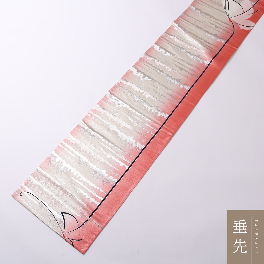 振袖用 袋帯 帯丈426cm 正絹 六通 三松 蝶 ピンク系 1243-01585