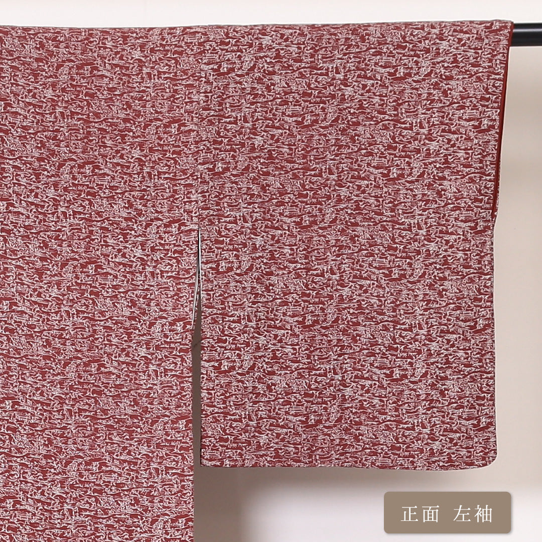 小紋 袷 身丈162cm 裄丈65cm 正絹 Sランク インフォーマル 広衿 Lサイズ 動物柄 赤系 RP 1221-01869