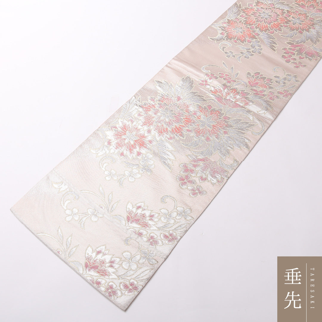 袋帯 帯丈428cm 正絹 六通 フォーマル 綴れ織 唐華 ピンク系 1243-01617