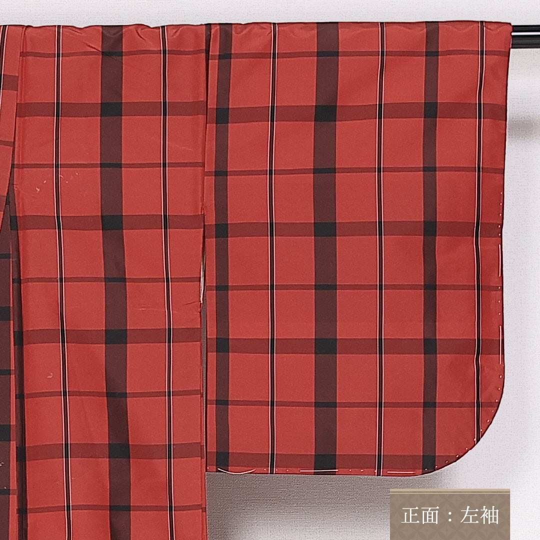 大島紬 身丈150cm 裄丈61.5cm Cランク 袷 正絹 広衿 格子 1216-10108