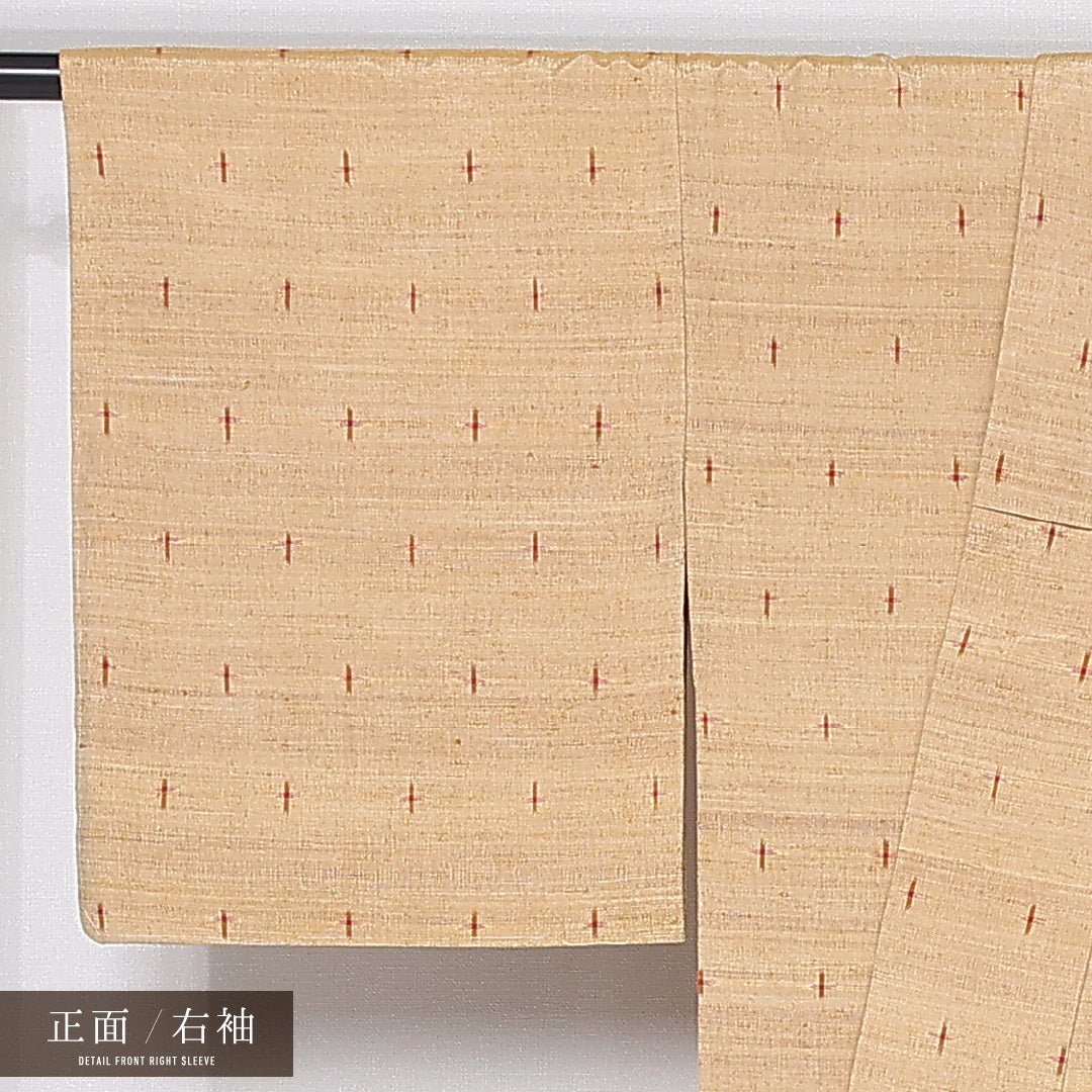 紬 単衣 身丈162cm 裄丈63cm 正絹 Sランク カジュアル 広衿 Lサイズ 十字絣 黄系 RP 1223-12179