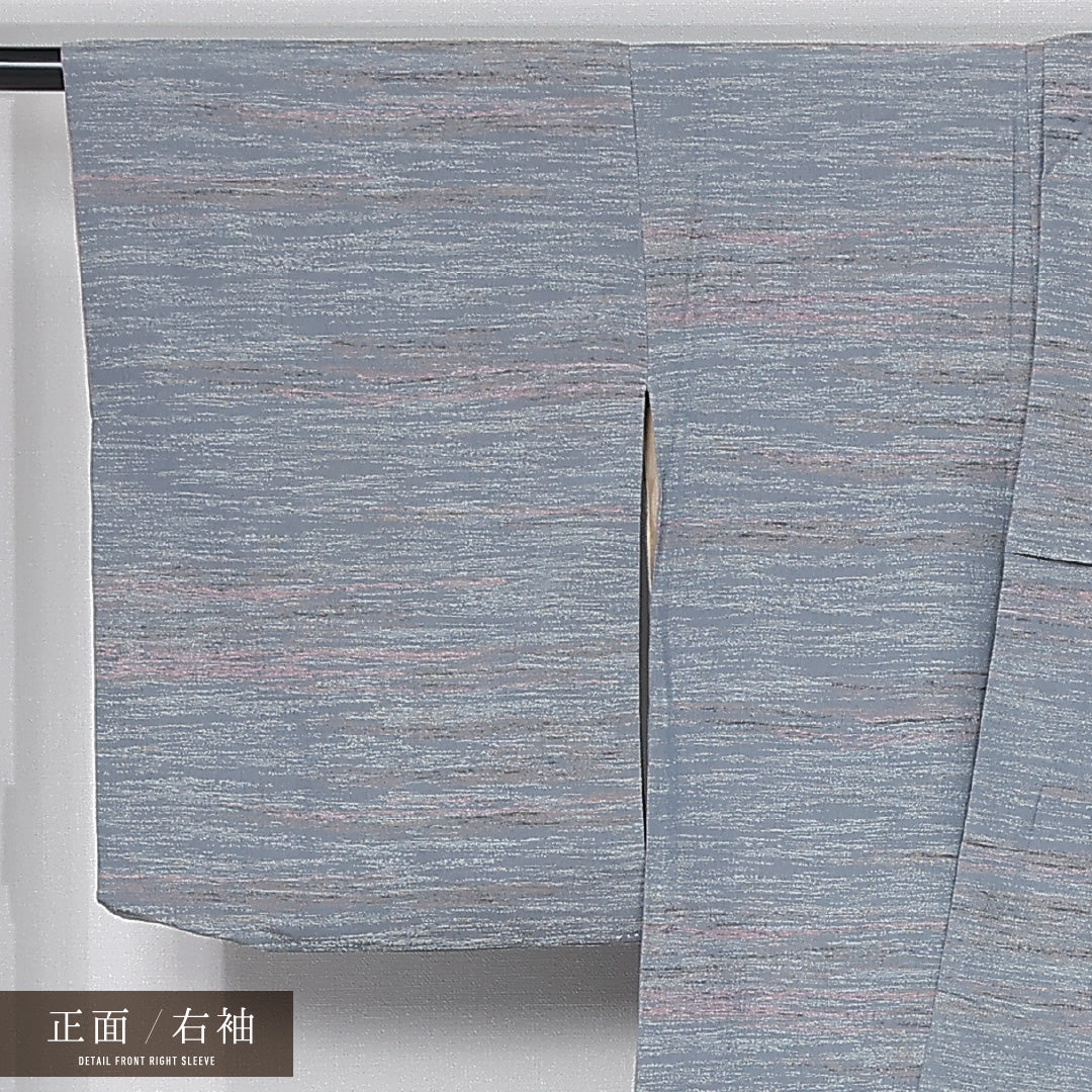 お召 身丈159cm 裄丈65cm Aランク M 正絹 袷 広衿 創作 カジュアル グレー系 1265-11928