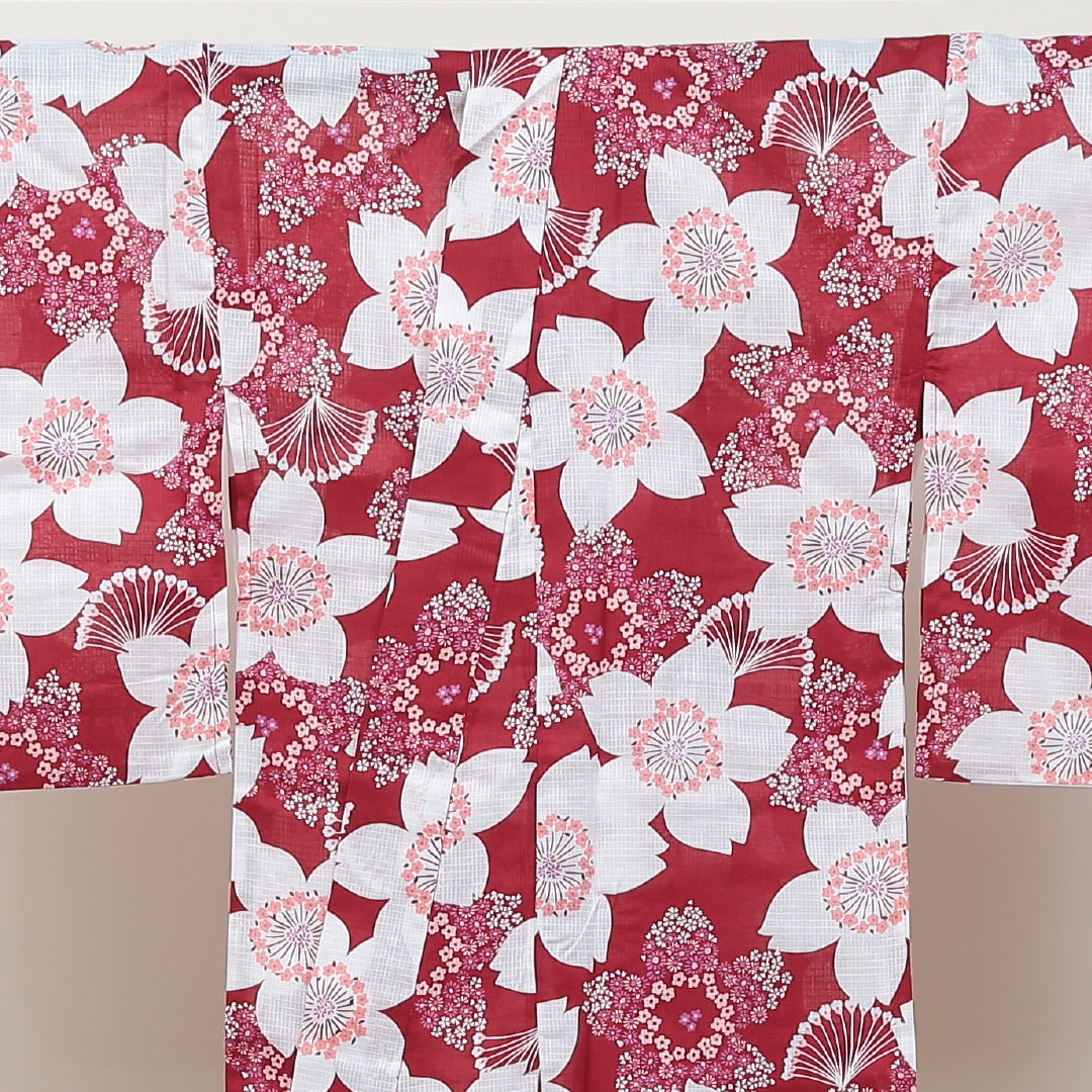 新品 浴衣 身丈163cm 裄丈67cm 木綿 洗える着物 桜 Nランク 1218-00035