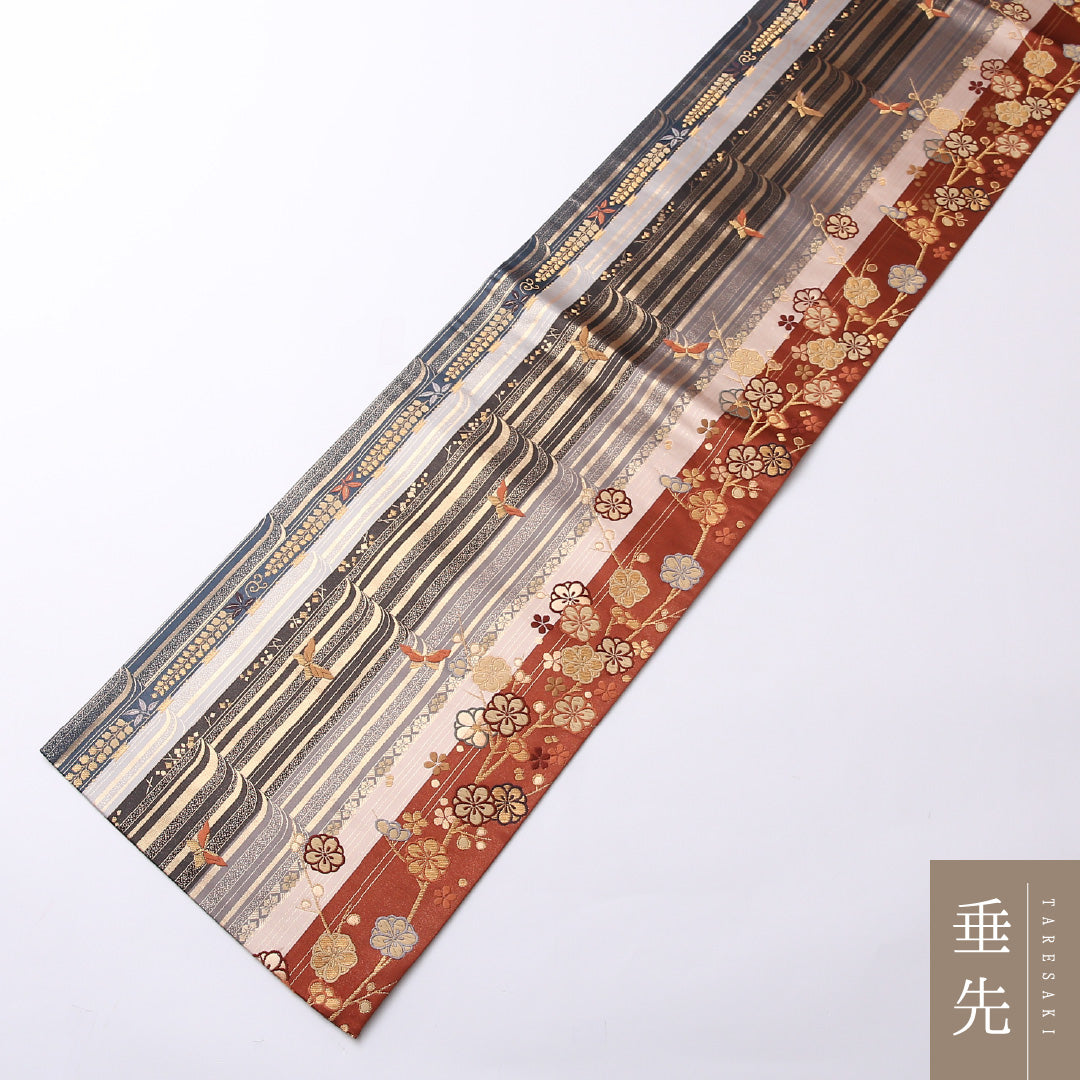 振袖用 袋帯 帯丈436cm 正絹 六通 蝶 梅 多色系 1243-01501