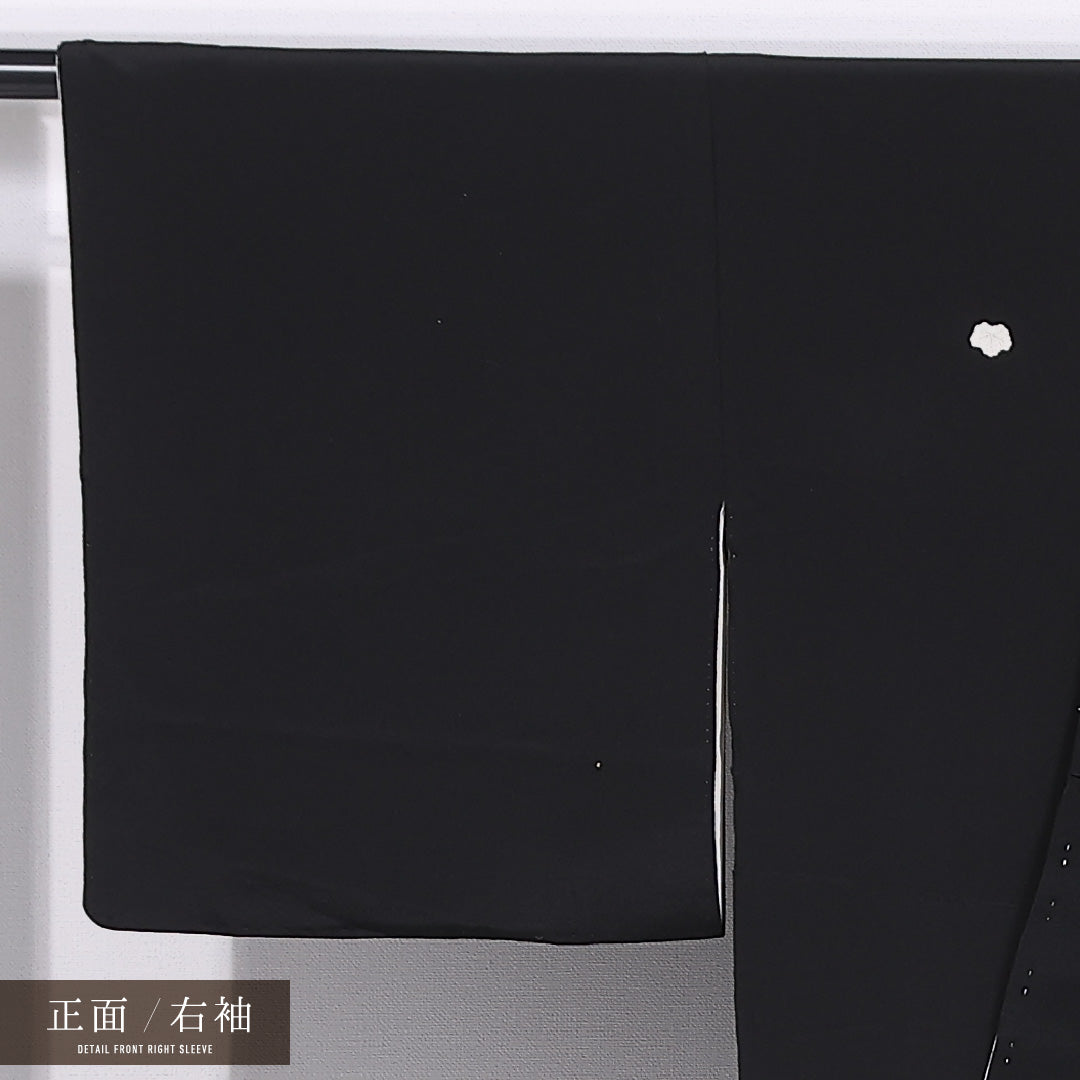 黒留袖 身丈151cm 裄丈62.5cm 袷 五つ紋 蔦 正絹 Sランク 広衿 鶴 松 刺繍 比翼仕立て 1211-F0420