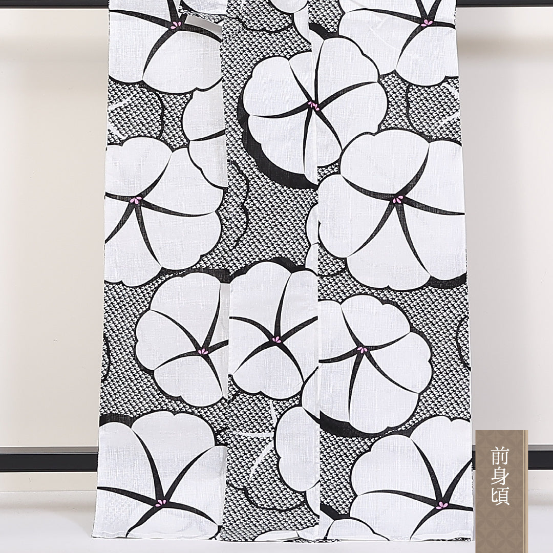 新品 綿麻 浴衣 身丈163cm 裄丈67cm 洗える着物 鹿の子柄 梅 白系 Nランク 1218-00086