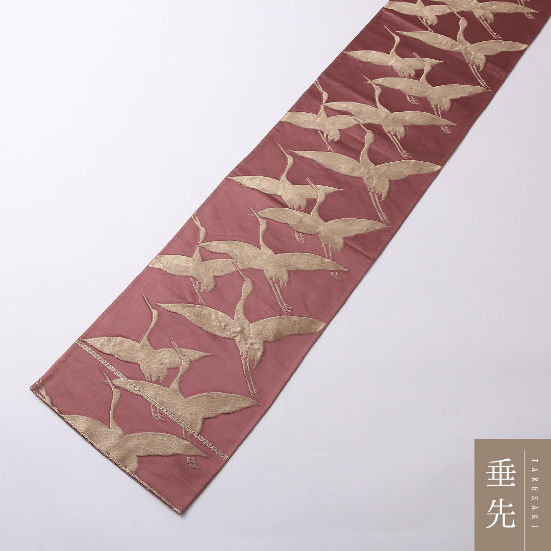 袋帯 帯丈412cm 六通 フォーマル Aランク 正絹 唐織 鶴 古典的 気品 紫系 1223-01505