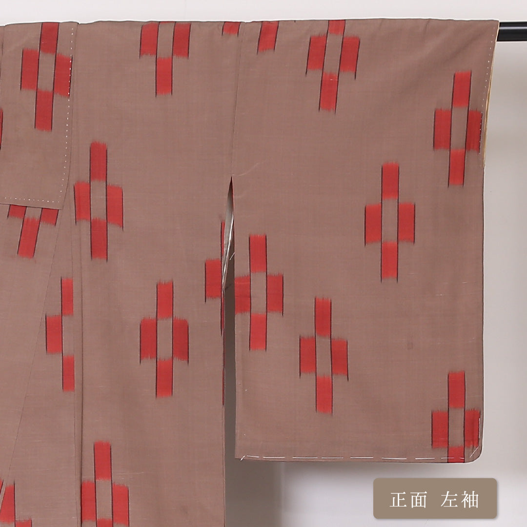 アンティーク 小紋 袷 身丈152cm 裄丈64cm 正絹 Bランク 広衿 Sサイズ 絣柄 茶系 RP 1221-01974