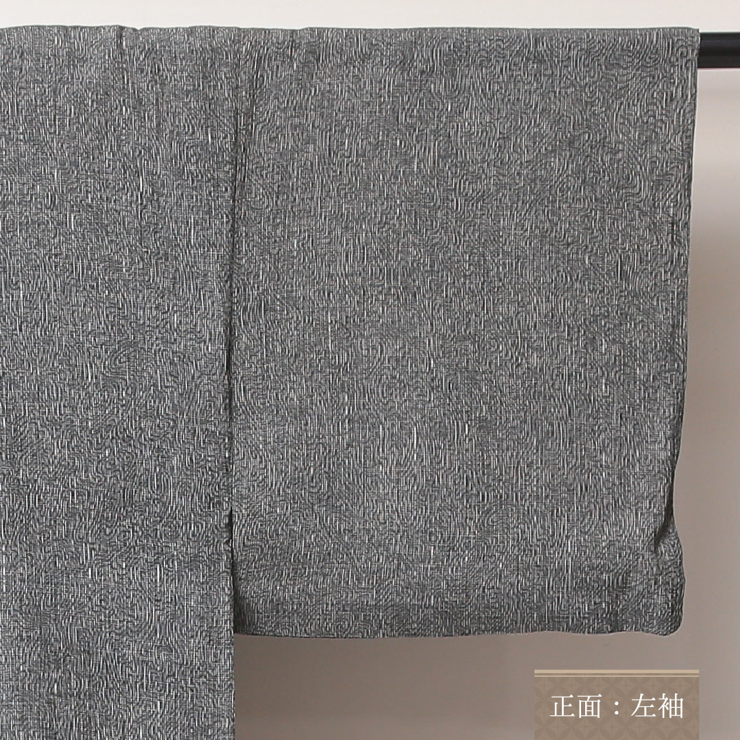 小紋 夏物 洗える着物 夏物 身丈154cm 裄丈62cm 麻 Aランク Sサイズ バチ衿 インフォーマル 創作柄 グレー系 1215-02193
