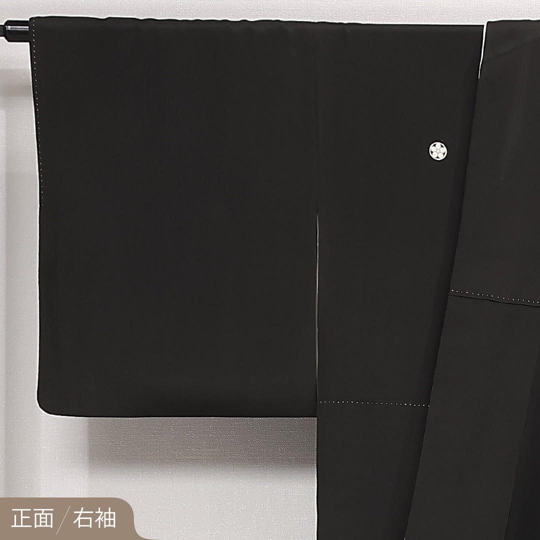 黒留袖 五つ紋 丸に梅鉢 身丈157cm 裄丈66cm Sランク 正絹 袷 比翼 広衿 M 落款 加賀友禅 風景柄 フォーマル 華やか 重厚感 黒系 1211-F0571