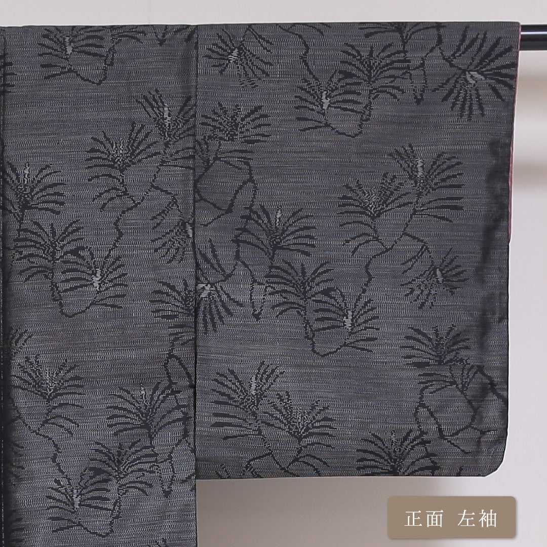 大島紬 袷 身丈152cm 裄61cm 正絹 グレー系 Sランク 1216-00688-2222