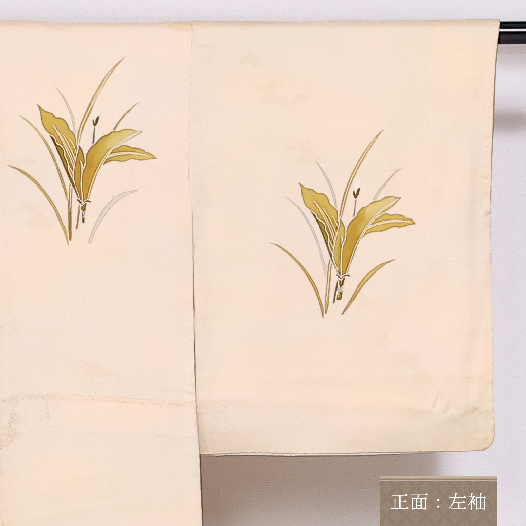 付下げ 袷 身丈156cm 裄丈63cm 正絹 Cランク インフォーマル 広衿 Mサイズ ぼかし染 花柄 クリーム系 HP 1218-04819