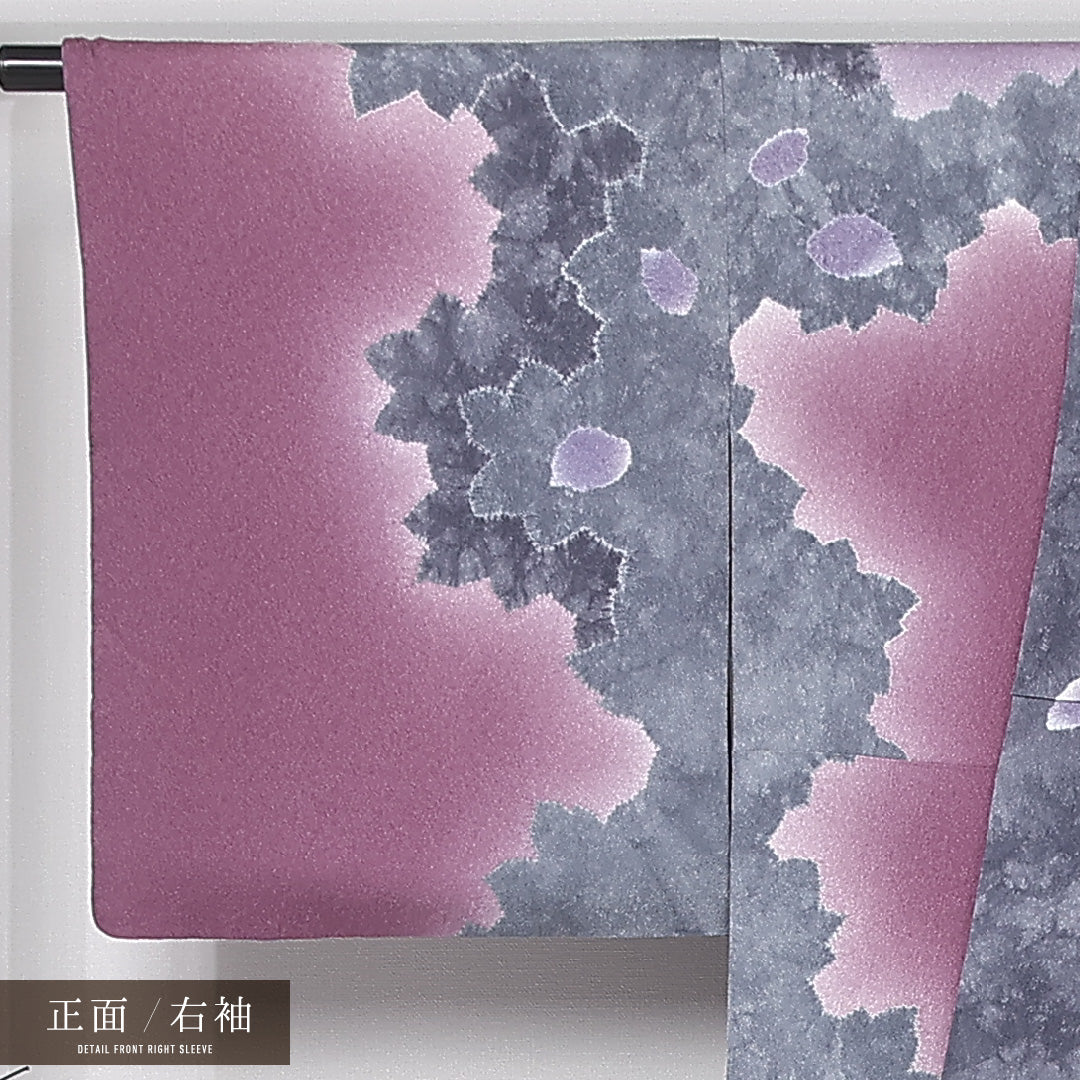 付下げ 身丈165cm 裄丈67cm Sランク XL 正絹 袷 広衿 一つ紋 揚羽蝶 落款 染色作家藤井霞岳 ふくれ織 セミフォーマル 紫系 1261-12162