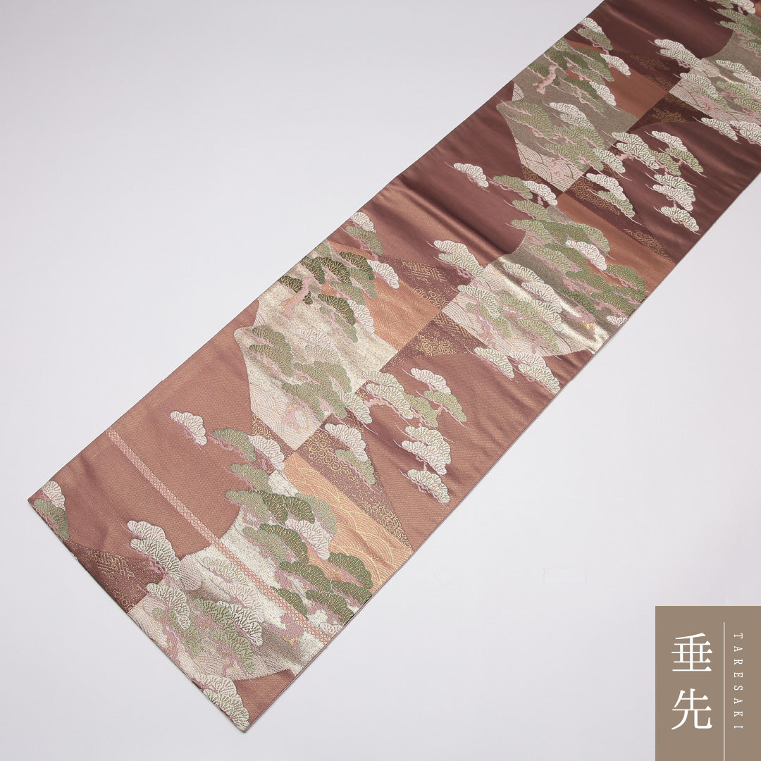 袋帯 帯丈428cm 正絹 六通 セミフォーマル 松 紫系 1243-01148