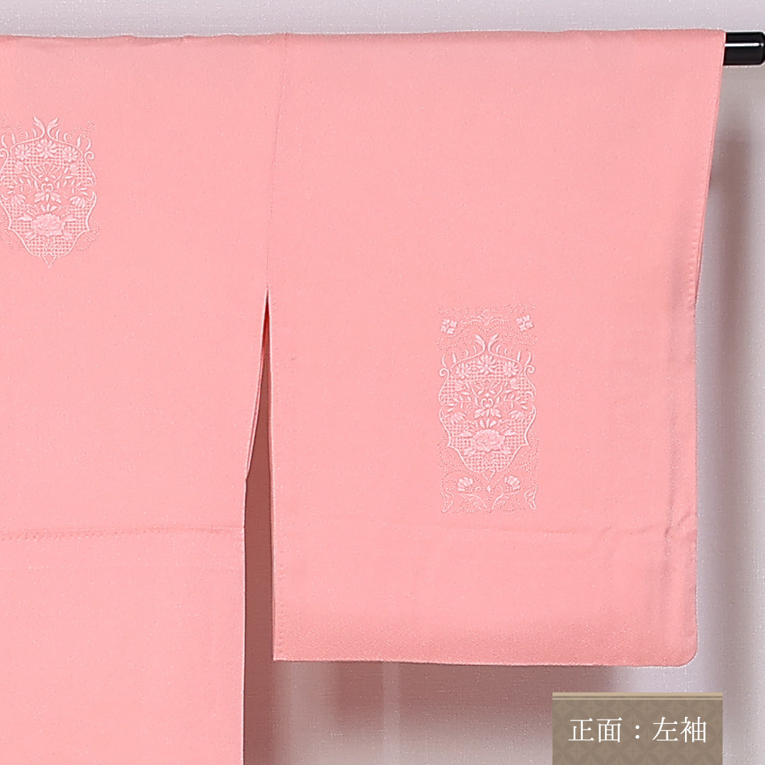 色無地 身丈161cm 裄丈65cm Sランク 袷 一つ紋 正絹 広衿 付下げ 蘇州刺繍 汕頭刺繍 五三桐 地紋あり 1214-10049