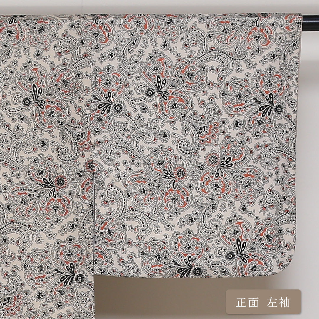 小紋 袷 身丈150cm 裄62.5cm 白系 モダン ボタニカル 正絹 Cランク 1215-01673-5211