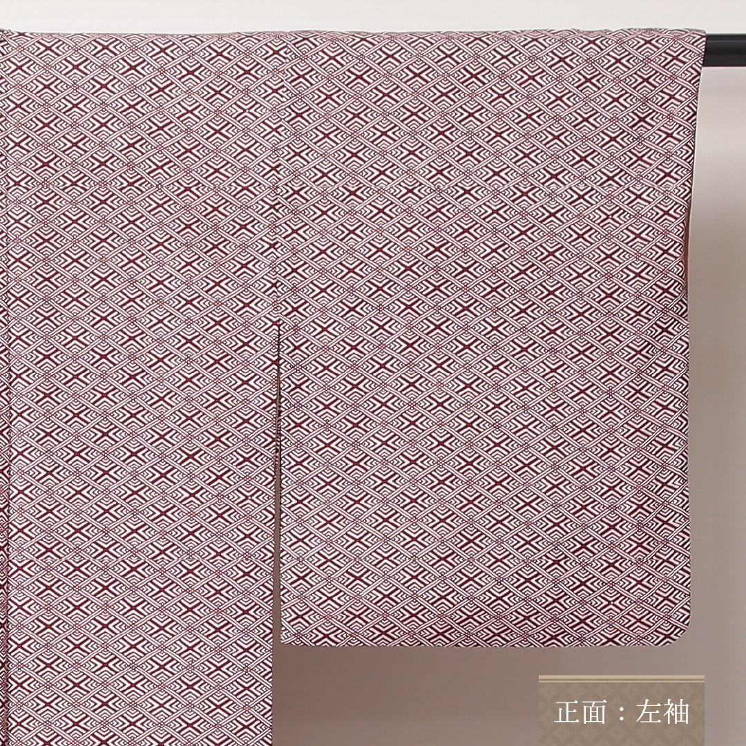小紋 袷 身丈152cm 裄丈62cm 正絹 Bランク インフォーマル バチ衿 Sサイズ 入子菱 紫系 HP 1221-02244