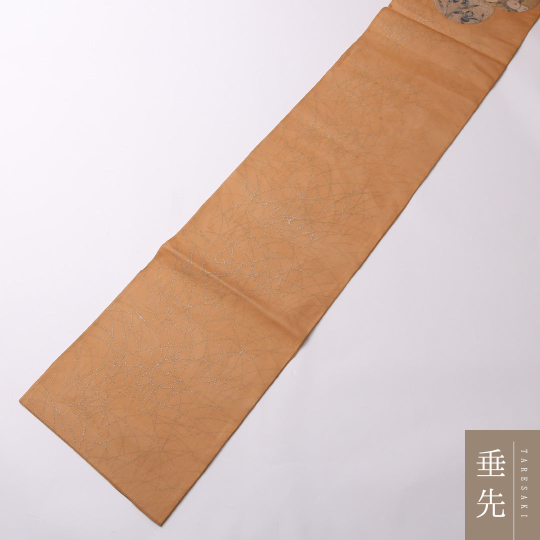 夏物 袋帯 帯丈464cm 正絹 ポイント柄 インフォーマル 琳派 丸文 杜若 椿 朱系 1243-01552