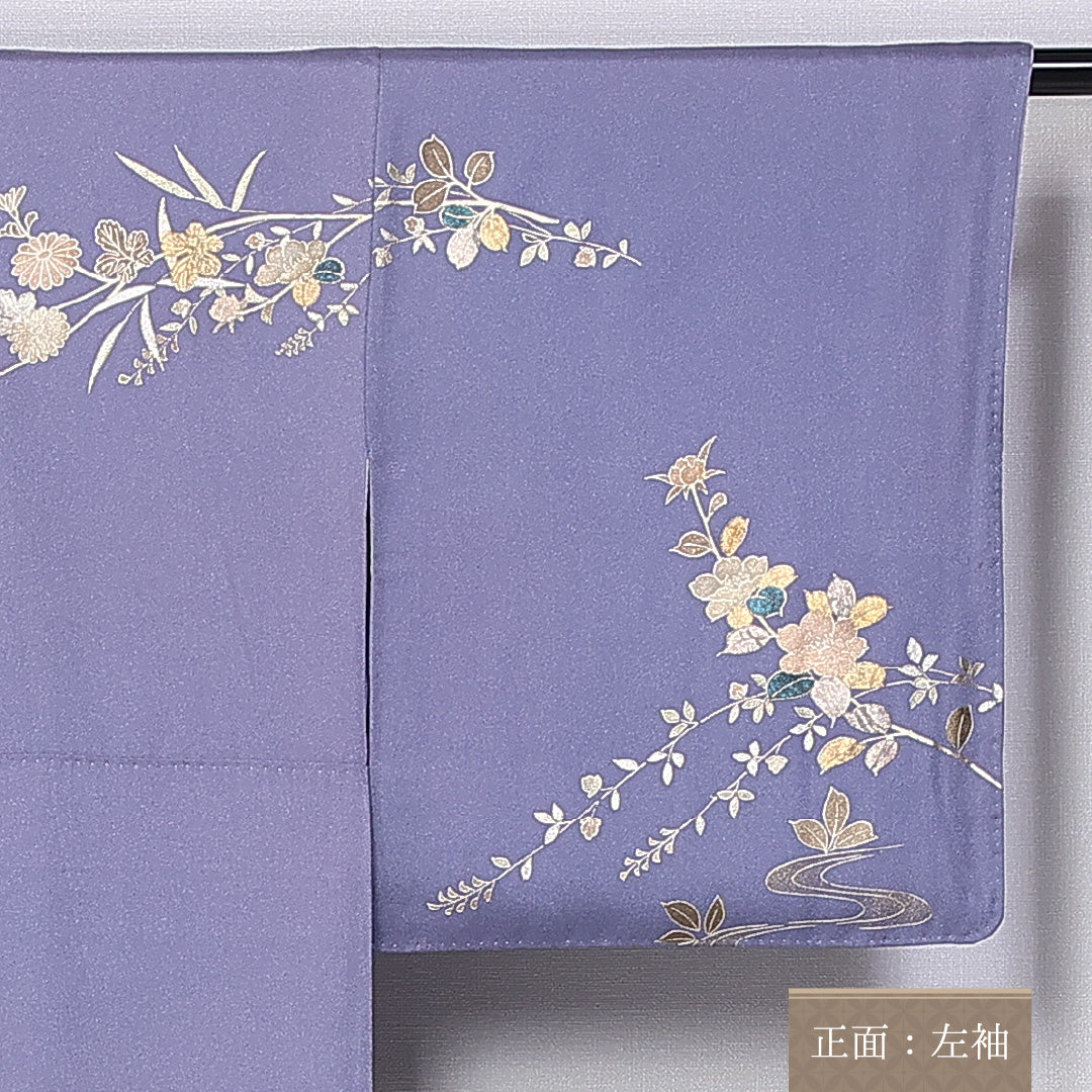 訪問着 身丈164cm 裄丈66cm Aランク 袷 正絹 広衿 ぼかし 流水 牡丹 金箔 1212-10198