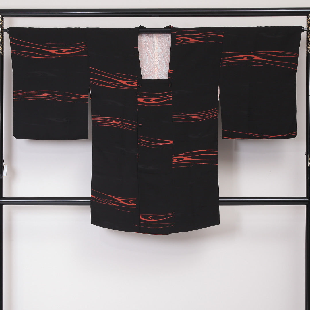 道行コート 袷 身丈90cm 裄丈66cm 正絹 Sランク Mサイズ フォーマル 創作柄 黒系 1263-05796