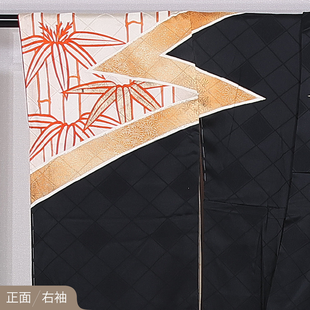 振袖 身丈163cm 裄丈64cm 袷 正絹 Bランク 広衿 竹 金糸 1213-F0395