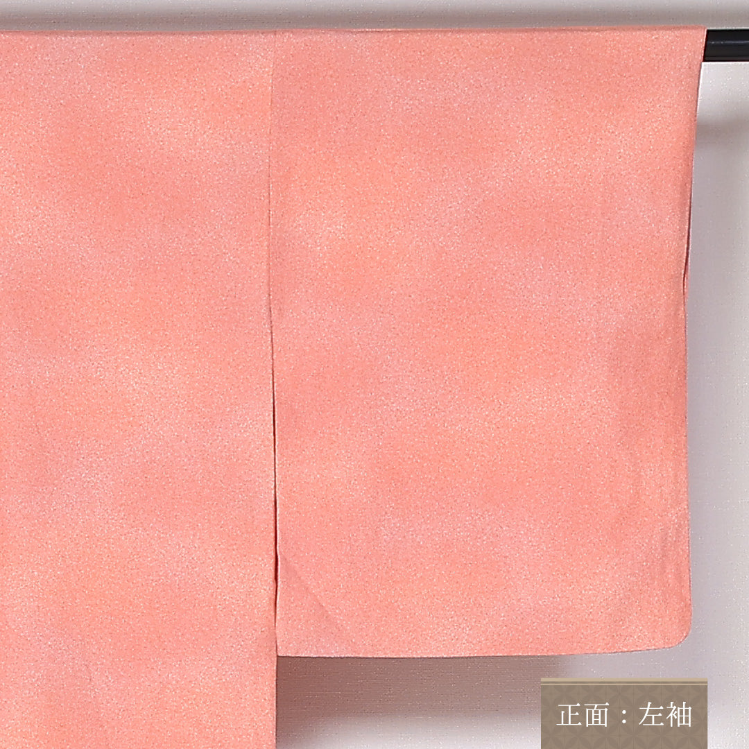 色無地 袷 身丈154cm 裄丈63cm 正絹 Sランク 一つ紋 (木瓜) セミフォーマル 広衿 Sサイズ ぼかし染 作家物 落款 ピンク系 RP 1219-05317