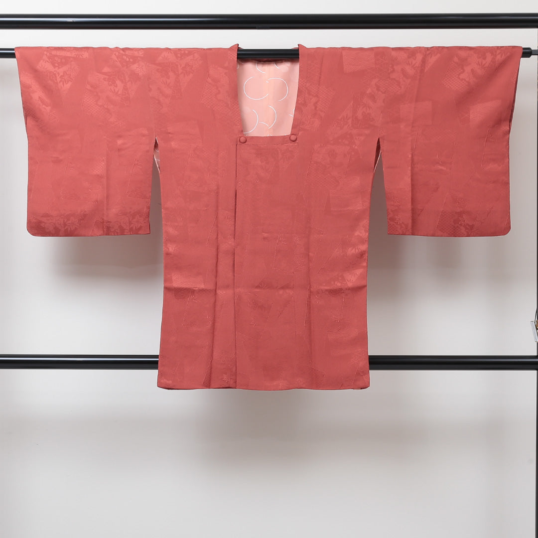 道行コート 身丈85cm 裄丈63.5cm 正絹 Sランク S 朱系 1217-00379
