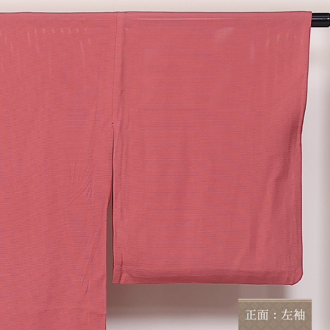 夏物 色無地 絽 身丈164cm 裄67cm 地紋なし 正絹 一つ紋 パールトーン加工 丸に片喰 ピンク系 Aランク 1214-00471