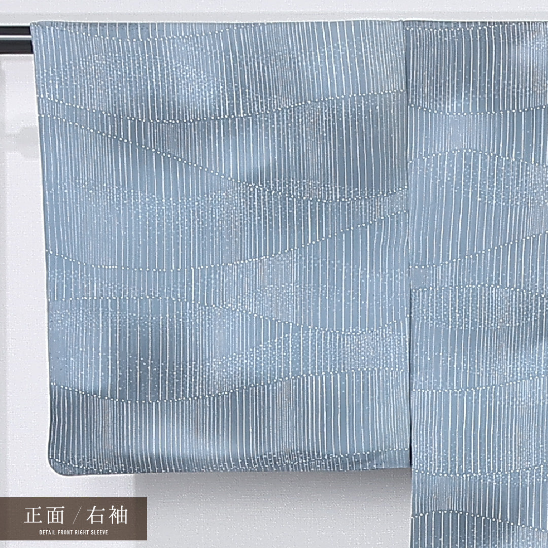 小紋 単衣 身丈143cm 裄丈65cm 正絹 Cランク インフォーマル 広衿 XSサイズ ぼかし染 創作柄 水色系 HP 1221-12301