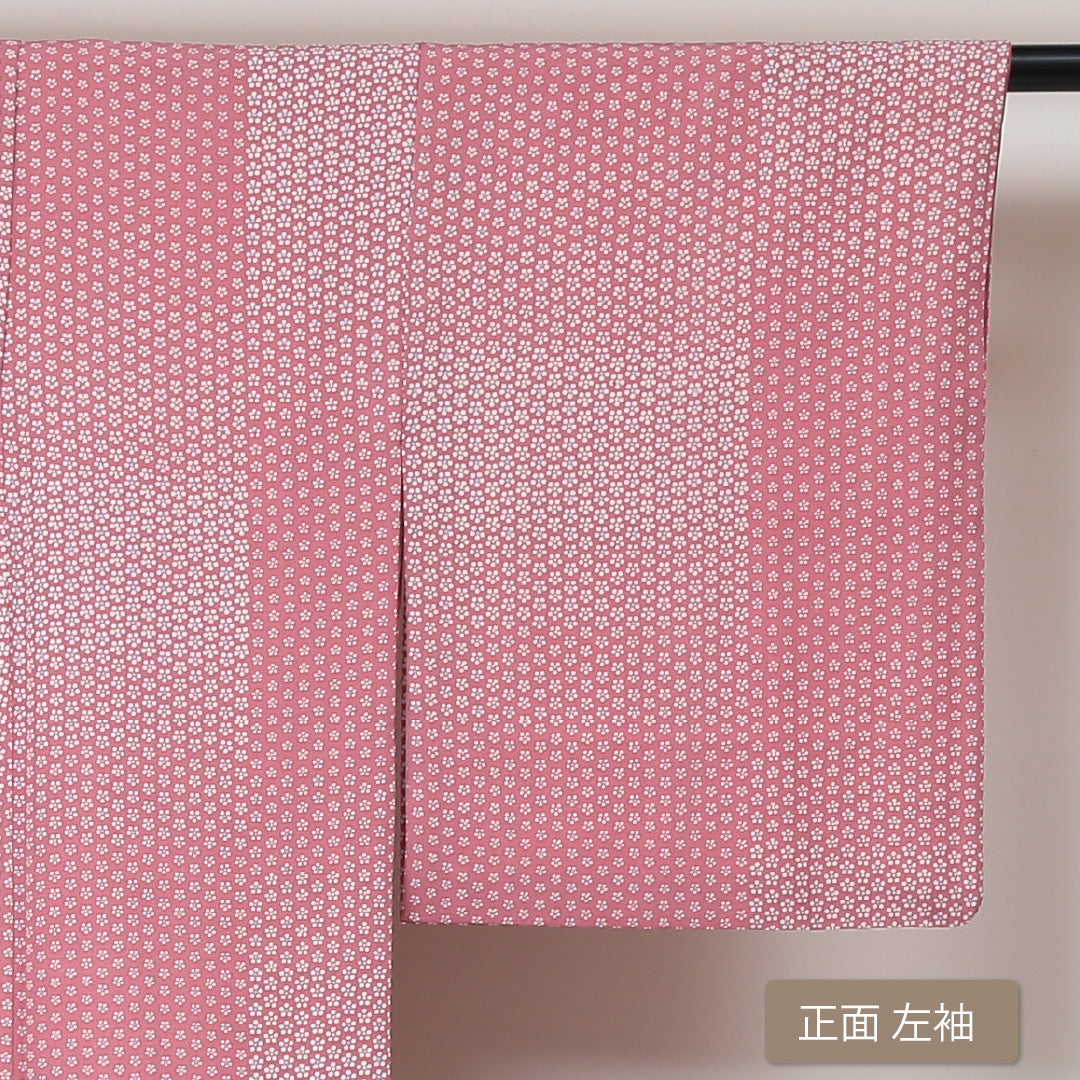 小紋 袷 身丈161cm 裄丈63cm 正絹 Bランク インフォーマル 広衿 Lサイズ 花柄 ピンク系 HP 1221-01425