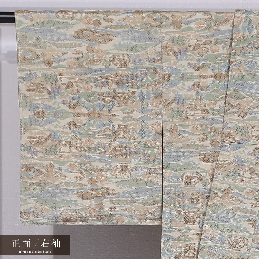 紬 袷 身丈158cm 裄丈63cm 正絹 Sランク カジュアル 広衿 Mサイズ 茶屋辻 ベージュ系 RP 1223-11825