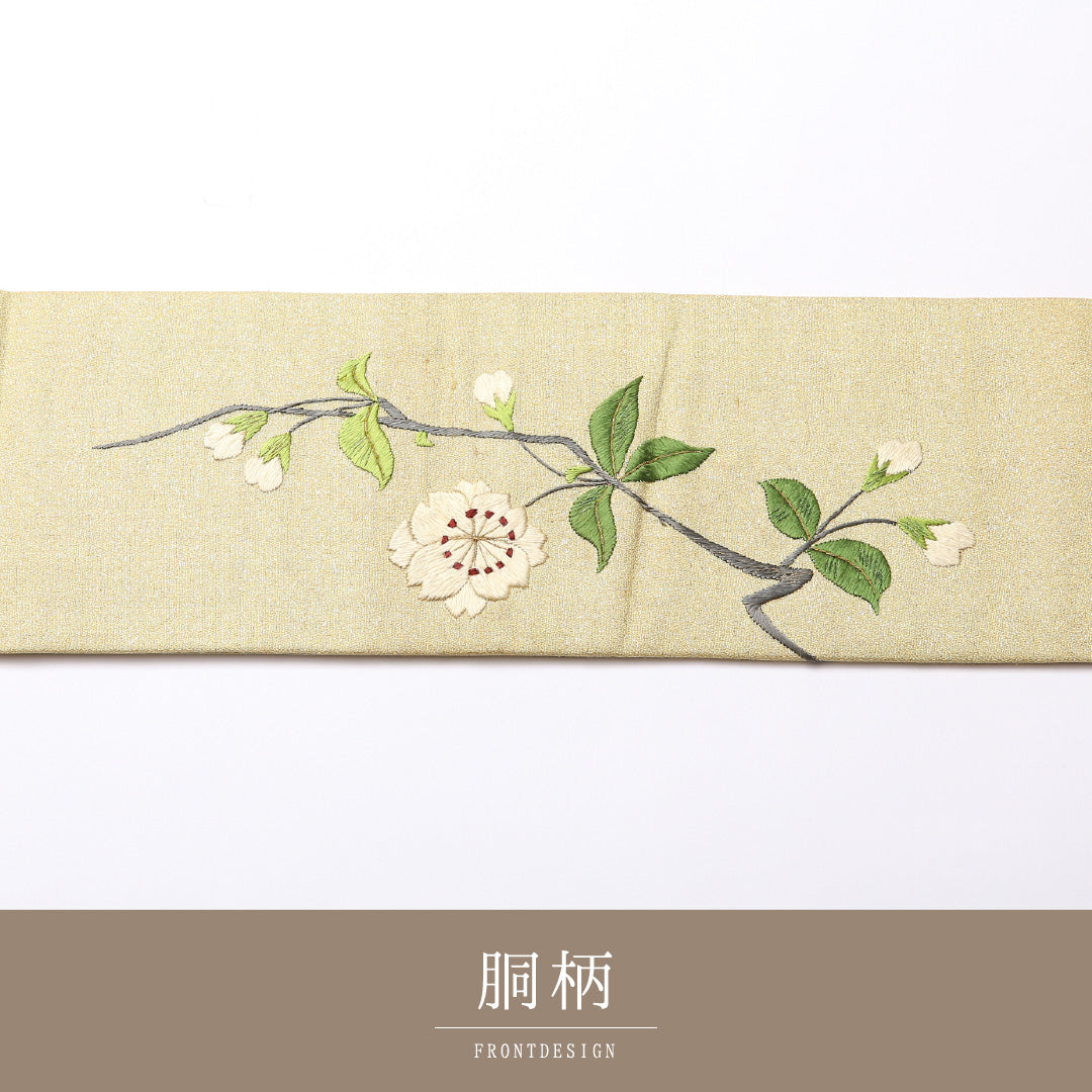 アンティーク 名古屋帯 ポイント柄 帯丈333cm Cランク 正絹 ルリ 桜 黄系 1224-02503