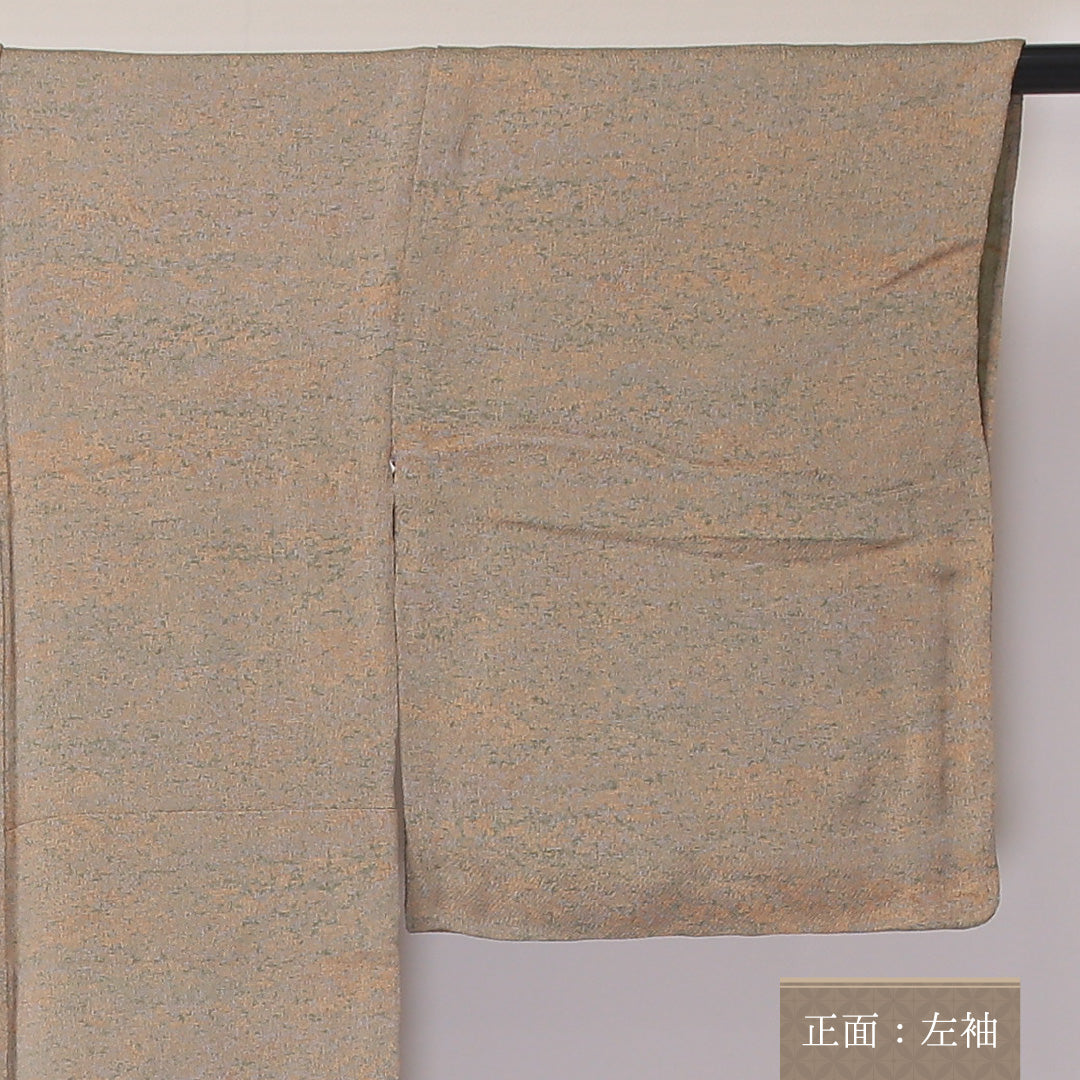 小紋 単衣 身丈157cm 裄丈61cm 正絹 Bランク Mサイズ 広衿 インフォーマル ちりめん 抽象柄 ぼかし染 ベージュ系 1215-02153